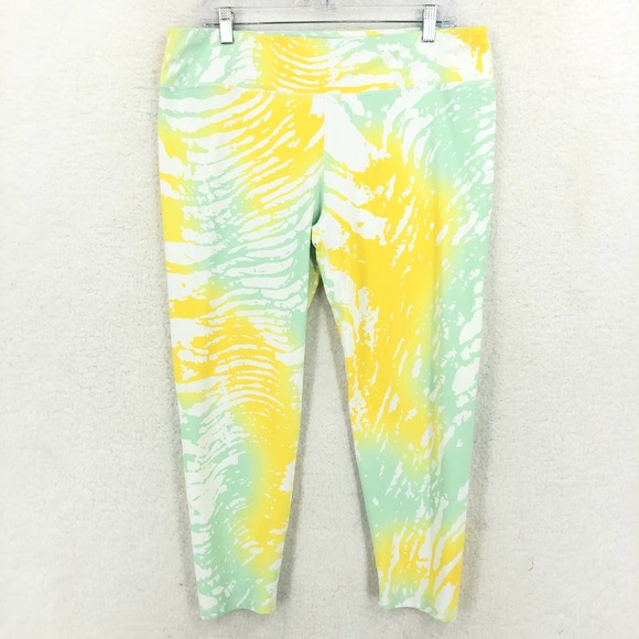 Fabletics Pants - Fabletics Womens XXL White Green Yellow 23" Leggings Hi-Waisted Stretch Pocket